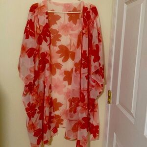 Beach Cover up for Women Floral Print Short Sleeve Kimono Loose Light Weight